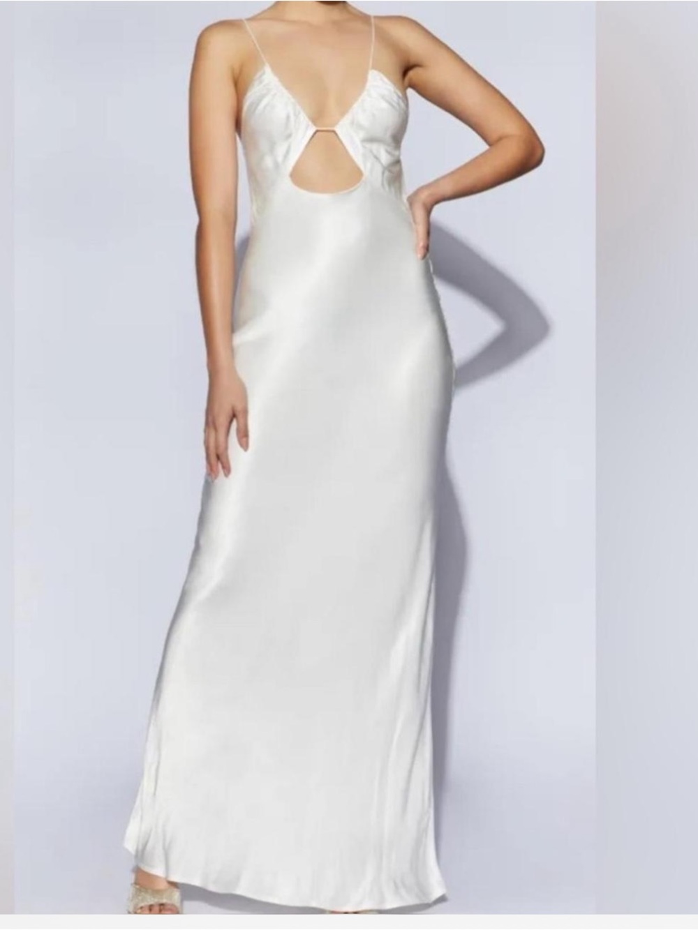 Meshki Sadi White Satin Cutout & Open Back Maxi Dress